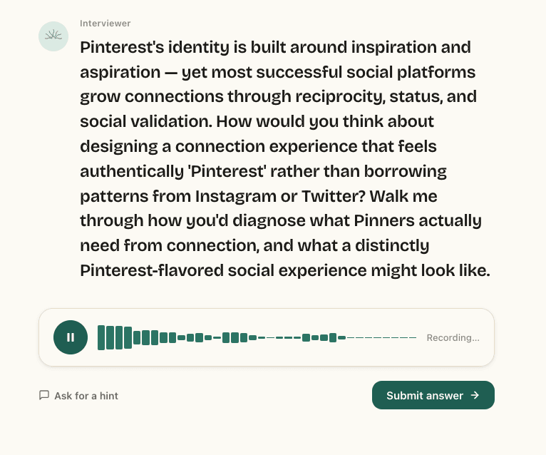 Sensely Enhanced Session interface showing job-specific interview questions